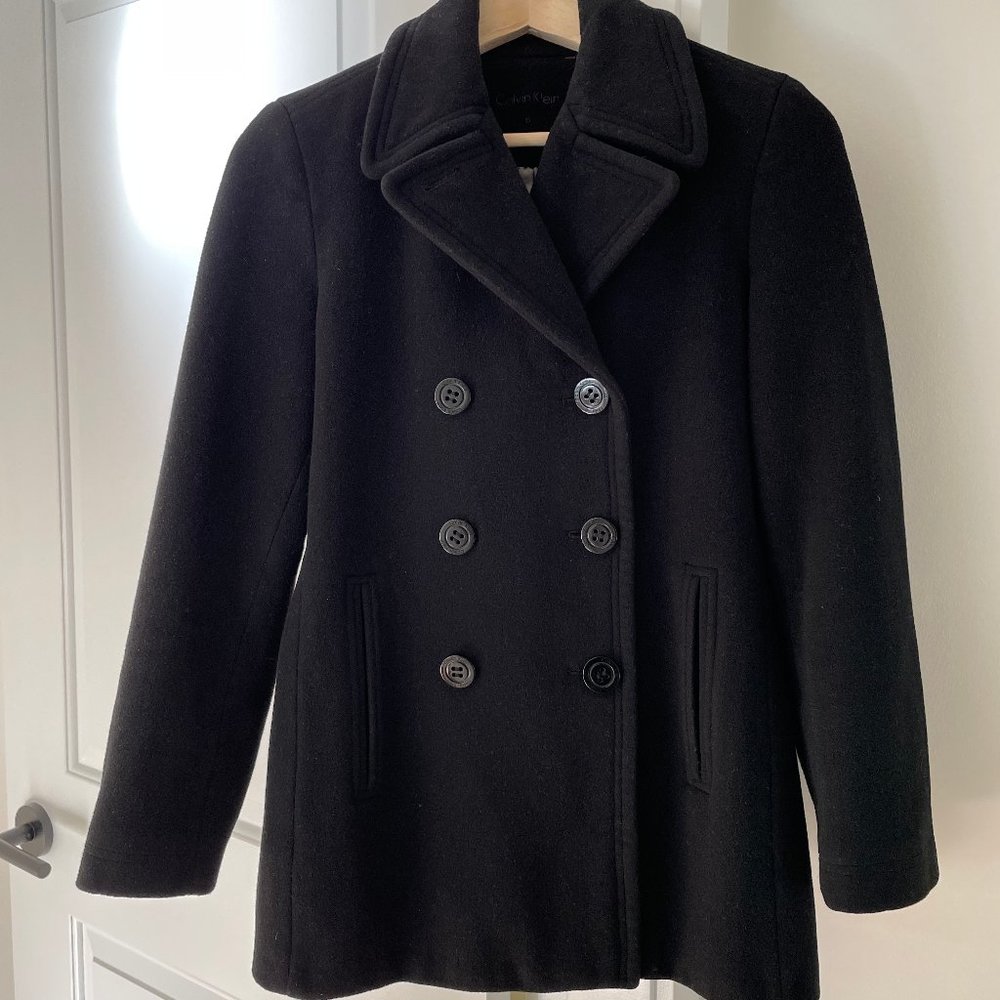 Calvin Klein Classic Black Ladies Pea Coat